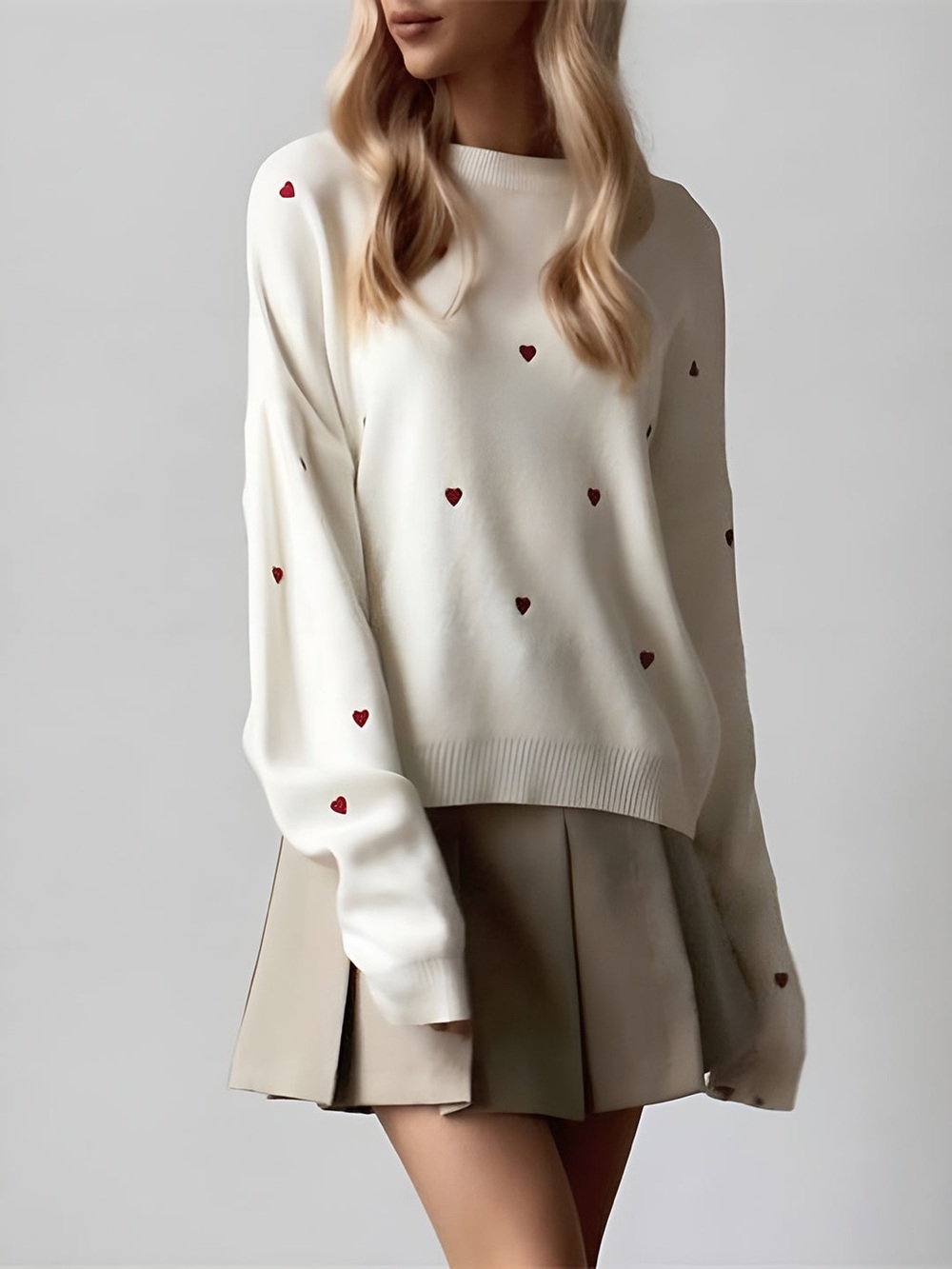 Commense Embroidered Heart Oversized Knit Sweater | Size S